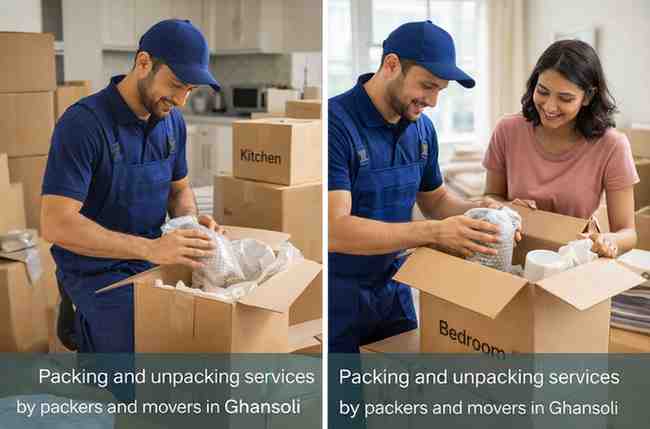 Packing and unpacking services by packers and movers in Ghansoli for safe house shifting