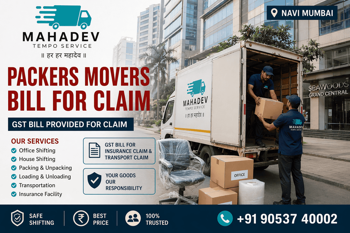 Office shifting packers movers bill for claim service