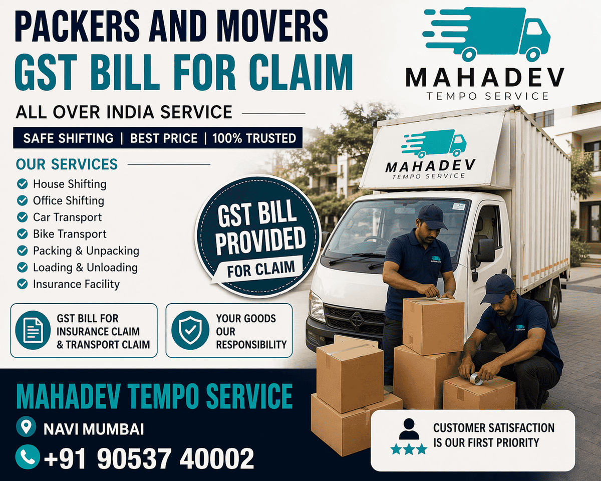 House shifting service with GST bill for claim in Navi Mumbai