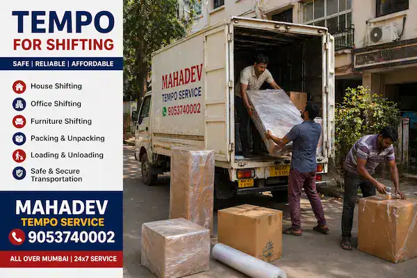 Tempo for shifting in Mumbai loaded with household furniture