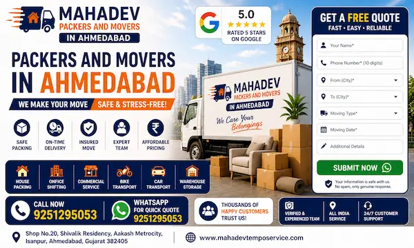 Packers and Movers in Ahmedabad — Mahadev Tempo Service