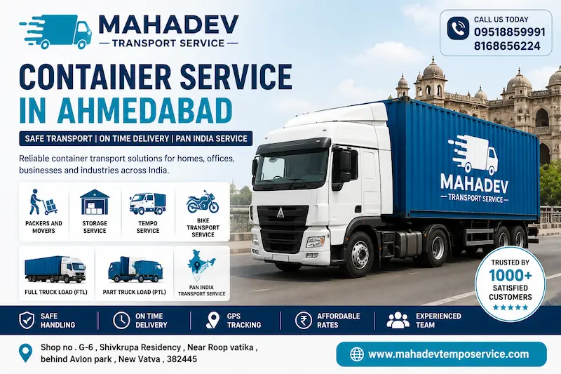 Container service in Ahmedabad, loaded container truck ready for transport